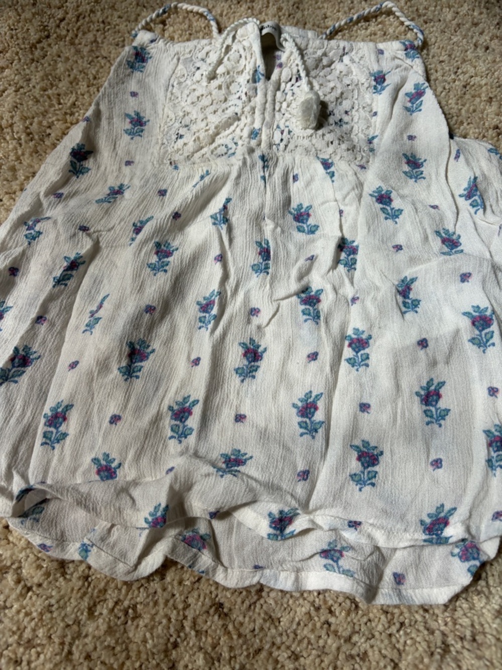 Abercrombie & Fitch Cream Crochet Top with Blue/Pink Floral Accent